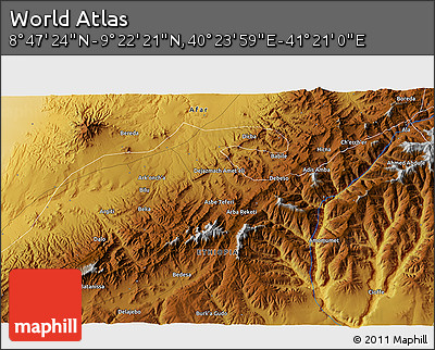 Physical 3D Map of the Area around 9° 4' 52" N, 40° 52' 30" E