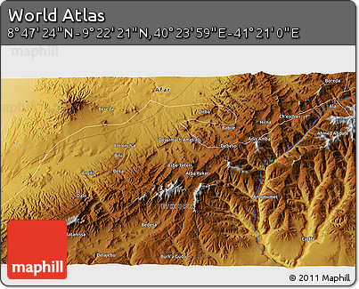 Physical 3D Map of the Area around 9° 4' 52" N, 40° 52' 30" E