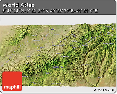 Satellite 3D Map of the Area around 9° 4' 52" N, 40° 52' 30" E