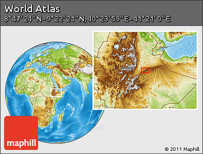 Physical Location Map of the Area around 9° 4' 52" N, 40° 52' 30" E