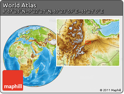 Physical Location Map of the Area around 9° 4' 52" N, 40° 52' 30" E