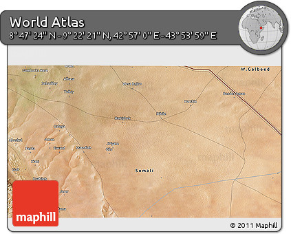 Satellite 3D Map of the Area around 9° 4' 52" N, 43° 25' 29" E