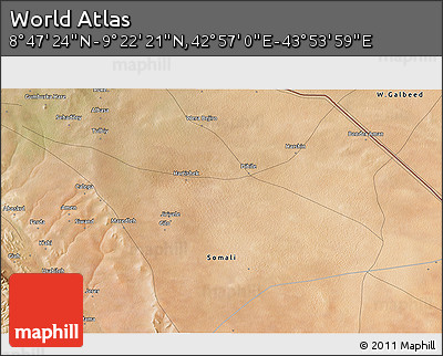 Satellite 3D Map of the Area around 9° 4' 52" N, 43° 25' 29" E