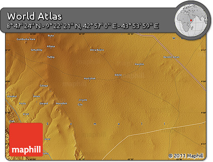 Physical Map of the Area around 9° 4' 52" N, 43° 25' 29" E