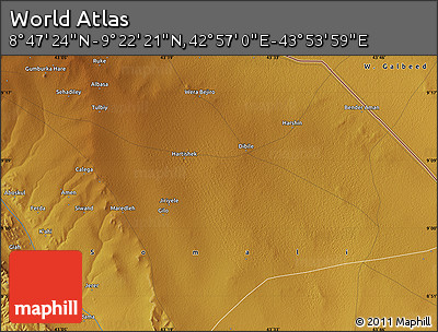 Physical Map of the Area around 9° 4' 52" N, 43° 25' 29" E