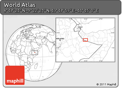 Blank Location Map of the Area around 9° 4' 52" N, 44° 16' 29" E