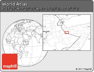 Blank Location Map of the Area around 9° 4' 52" N, 44° 16' 29" E