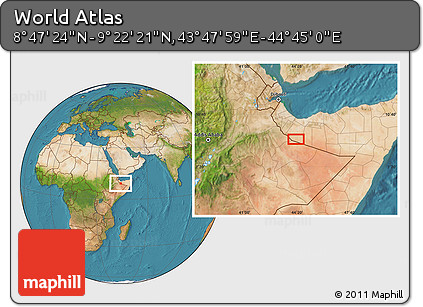Satellite Location Map of the Area around 9° 4' 52" N, 44° 16' 29" E