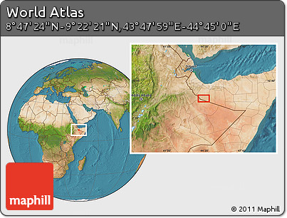 Satellite Location Map of the Area around 9° 4' 52" N, 44° 16' 29" E