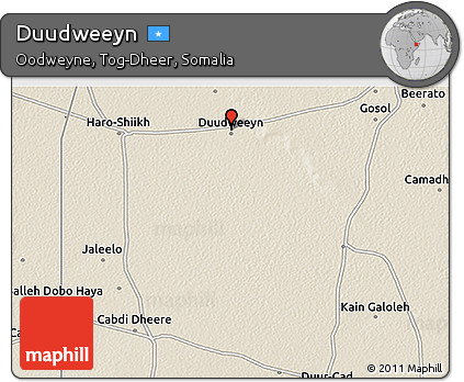 Shaded Relief 3D Map of Duudweeyn