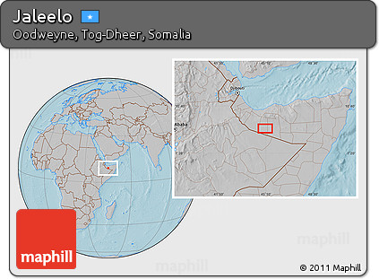 Gray Location Map of Jaleelo, hill shading