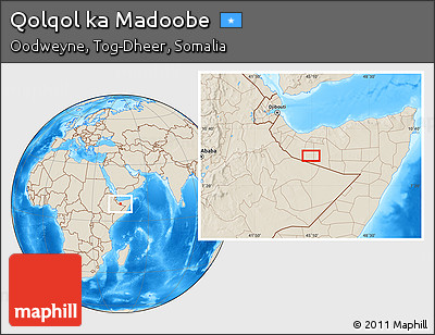 Shaded Relief Location Map of Qolqol Ka Madoobe