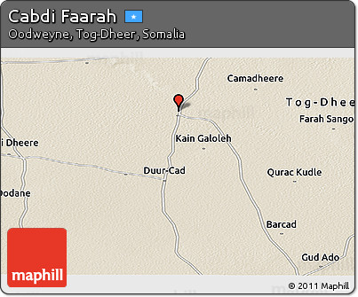 Shaded Relief Panoramic Map of Cabdi Faarah