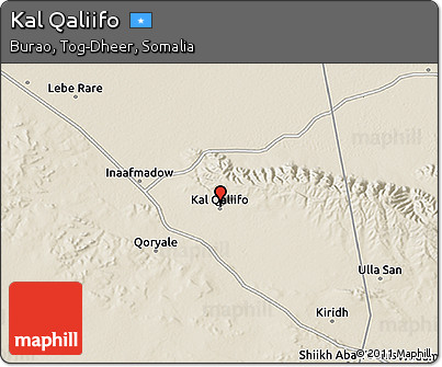 Shaded Relief 3D Map of Kal Qaliifo