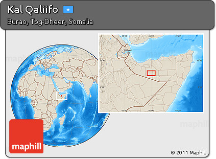 Shaded Relief Location Map of Kal Qaliifo