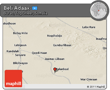 Shaded Relief Panoramic Map of Beli Adaax