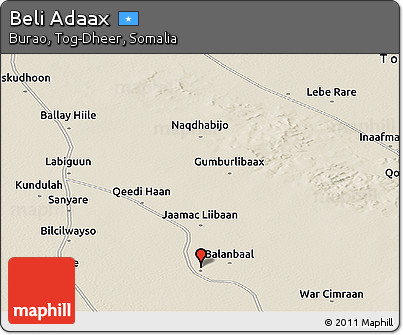 Shaded Relief Panoramic Map of Beli Adaax
