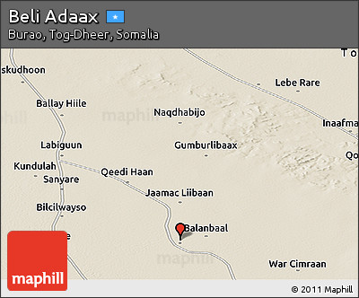 Shaded Relief Panoramic Map of Beli Adaax