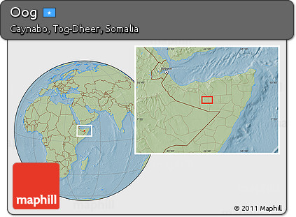 Savanna Style Location Map of Oog, hill shading