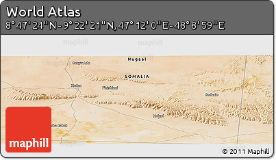 Satellite Panoramic Map of the Area around 9° 4' 52" N, 47° 40' 29" E