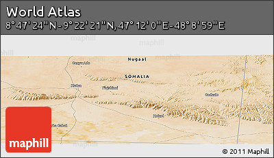 Satellite Panoramic Map of the Area around 9° 4' 52" N, 47° 40' 29" E