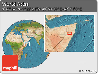 Satellite Location Map of the Area around 9° 4' 52" N, 49° 22' 30" E
