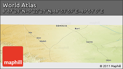 Physical Panoramic Map of the Area around 9° 4' 52" N, 49° 22' 30" E