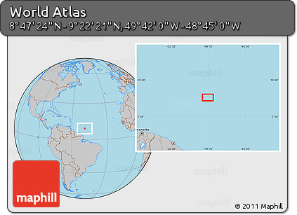 Gray Location Map of the Area around 9° 4' 52" N, 49° 13' 30" W