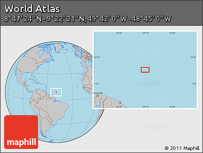 Gray Location Map of the Area around 9° 4' 52" N, 49° 13' 30" W