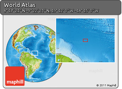 Physical Location Map of the Area around 9° 4' 52" N, 49° 13' 30" W