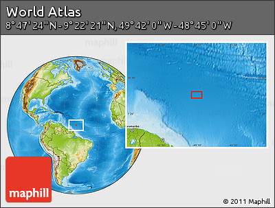 Physical Location Map of the Area around 9° 4' 52" N, 49° 13' 30" W