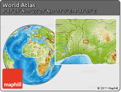 Physical Location Map of the Area around 9° 4' 52" N, 4° 19' 30" E