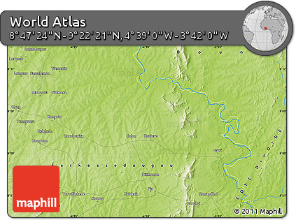 Physical Map of the Area around 9° 4' 52" N, 4° 10' 30" W