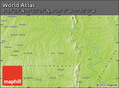 Physical Map of the Area around 9° 4' 52" N, 4° 10' 30" W