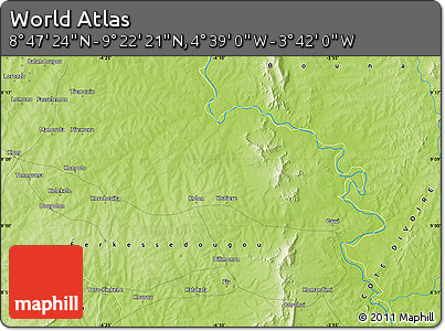 Physical Map of the Area around 9° 4' 52" N, 4° 10' 30" W