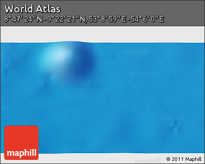 Physical 3D Map of the Area around 9° 4' 52" N, 53° 37' 30" E