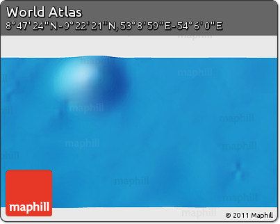 Physical 3D Map of the Area around 9° 4' 52" N, 53° 37' 30" E