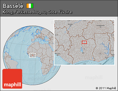 Gray Location Map of Bassélé, hill shading