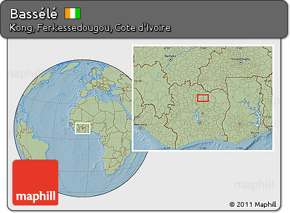Savanna Style Location Map of Bassélé, hill shading