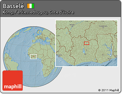 Savanna Style Location Map of Bassélé, hill shading