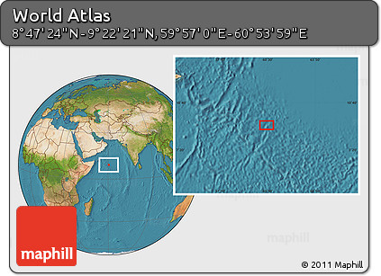 Satellite Location Map of the Area around 9° 4' 52" N, 60° 25' 29" E