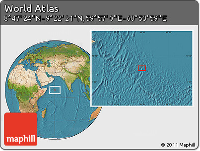 Satellite Location Map of the Area around 9° 4' 52" N, 60° 25' 29" E