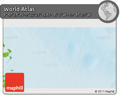 Physical 3D Map of the Area around 9° 4' 52" N, 60° 16' 29" W