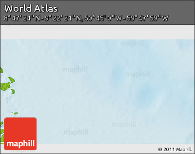 Physical 3D Map of the Area around 9° 4' 52" N, 60° 16' 29" W