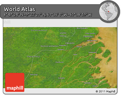 Satellite 3D Map of the Area around 9° 4' 52" N, 61° 7' 30" W