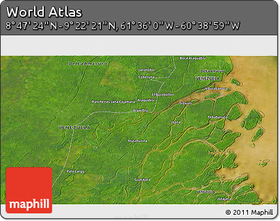 Satellite 3D Map of the Area around 9° 4' 52" N, 61° 7' 30" W