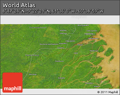 Satellite 3D Map of the Area around 9° 4' 52" N, 61° 7' 30" W