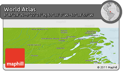 Physical Panoramic Map of the Area around 9° 4' 52" N, 61° 7' 30" W