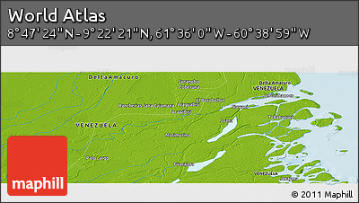 Physical Panoramic Map of the Area around 9° 4' 52" N, 61° 7' 30" W