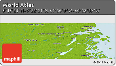 Physical Panoramic Map of the Area around 9° 4' 52" N, 61° 7' 30" W